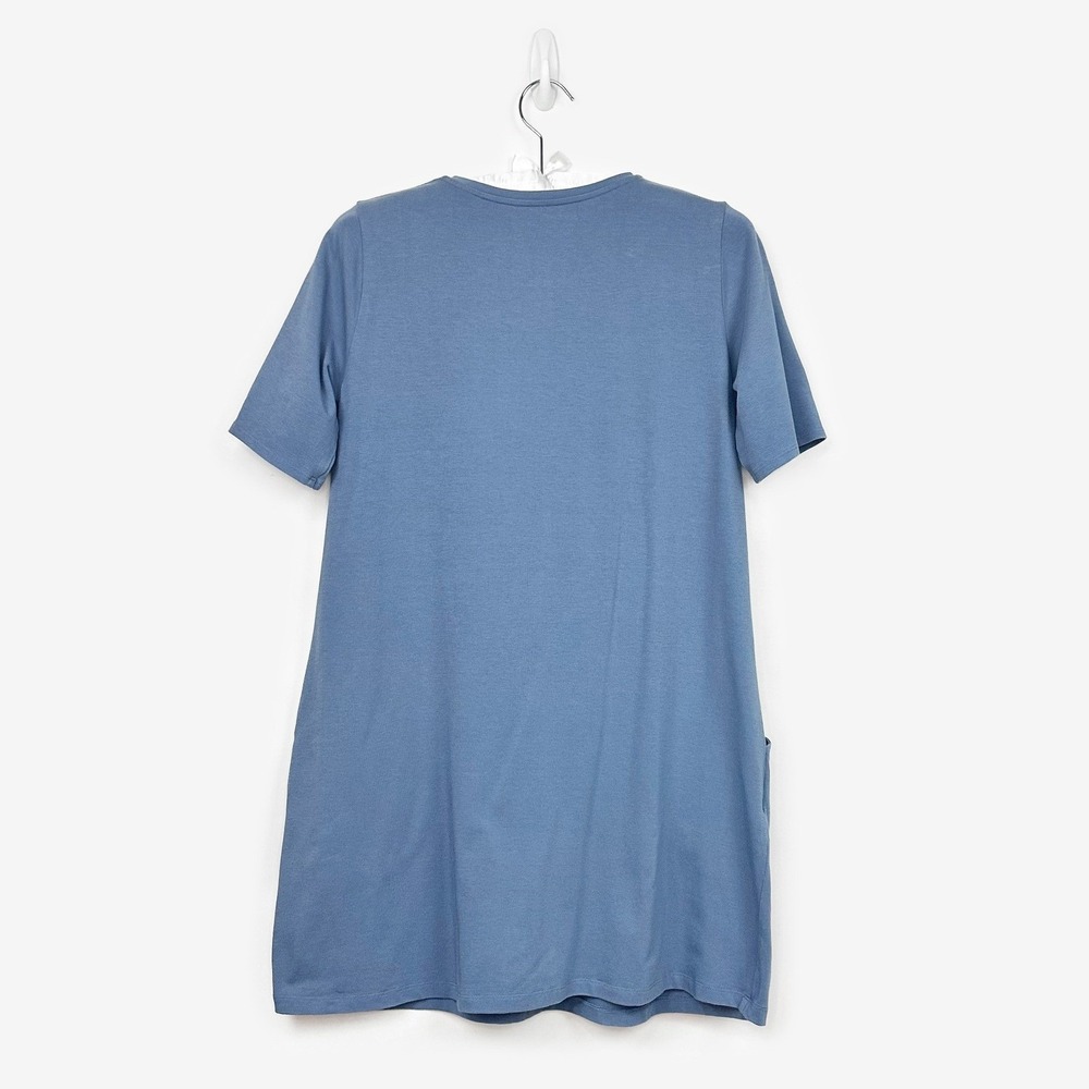 Eileen Fisher Stretch Jersey Dress Size S Blue Cotton Blend Casual Minimalist - Picture 2 of 10